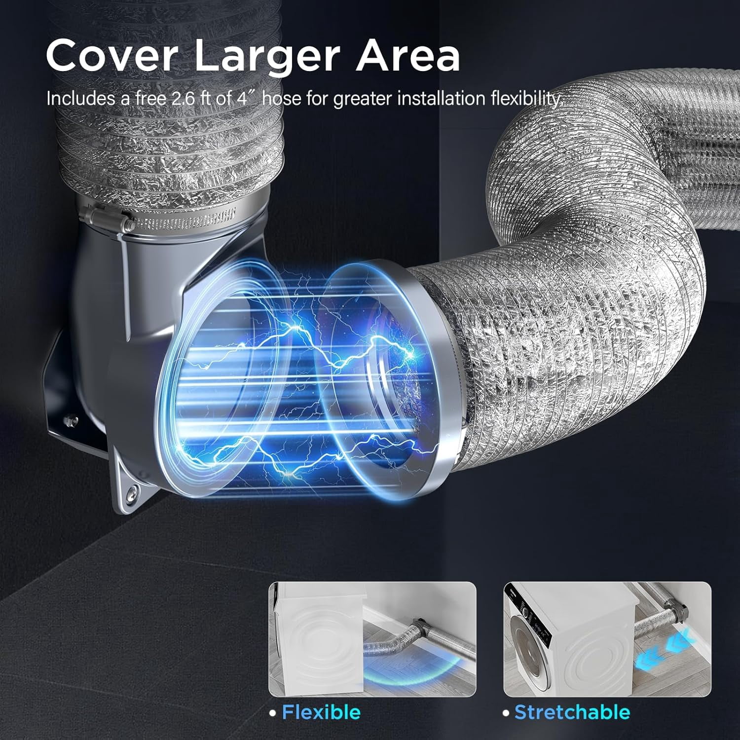 Magnetic Dryer Vent Coupling DV180 Quick Connector Easy to Clean Airtight Seal Dryer Vent Connector Kit Including a 2.6ft 4" Duct and two Clamps