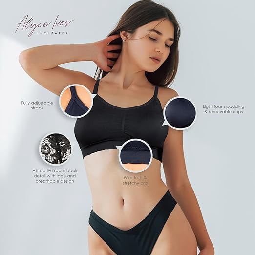 Alyce Ives Intimates Seamless Womens Bra Wireless Racerback Bralette, Brights, M, 5 Pack