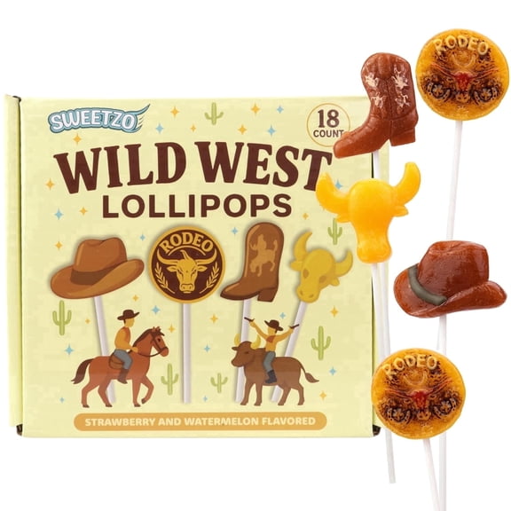 Cowboy Lollipops, Birthday Party Favor Candy, 18 Count, 7.62 Ounce Box