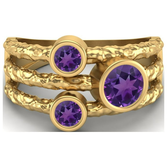 5mm Round Amethyst Handmade Split Shank Band 925 Sterling Silver Gold Vermeil Trio Stone Women Valentines Day Gifts Ring
