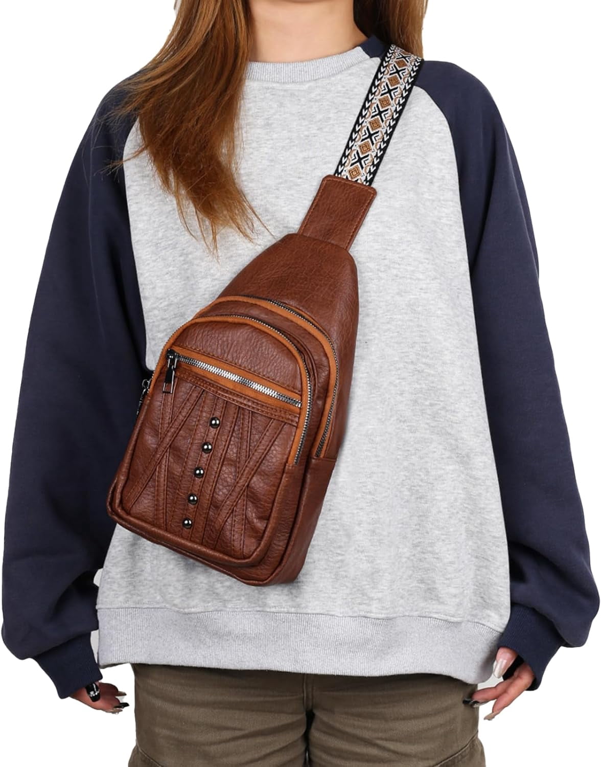 Sling Bag for Women Crossbody, Leather Cross Body Fanny Packs for Women, Trendy Chest Bag for Travel and Daily Use