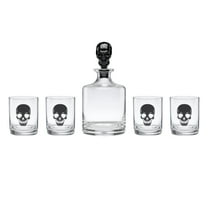 Oneida Skeleton 42 Oz Novelty Skull Accented Glass & Crystal Whiskey Decanter with Whiskey Glasses (Set of 5)
