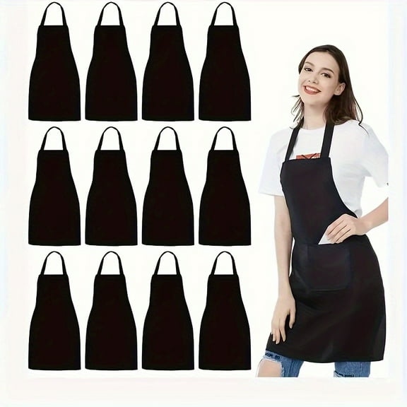12 Pack Apron, Unisex Aprons Adjustable with 2 Pockets Cooking Kitchen Apron for Chef, BBQ Drawing Apron Bulk, Kitchen Gifts