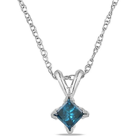 1/4 Carat T.W. Blue Diamond Princess-Cut 10kt White Gold Solitaire Pendant, 17