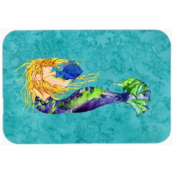 Blonde Mermaid On Teal Mouse Pad, Hot Pad & Trivet