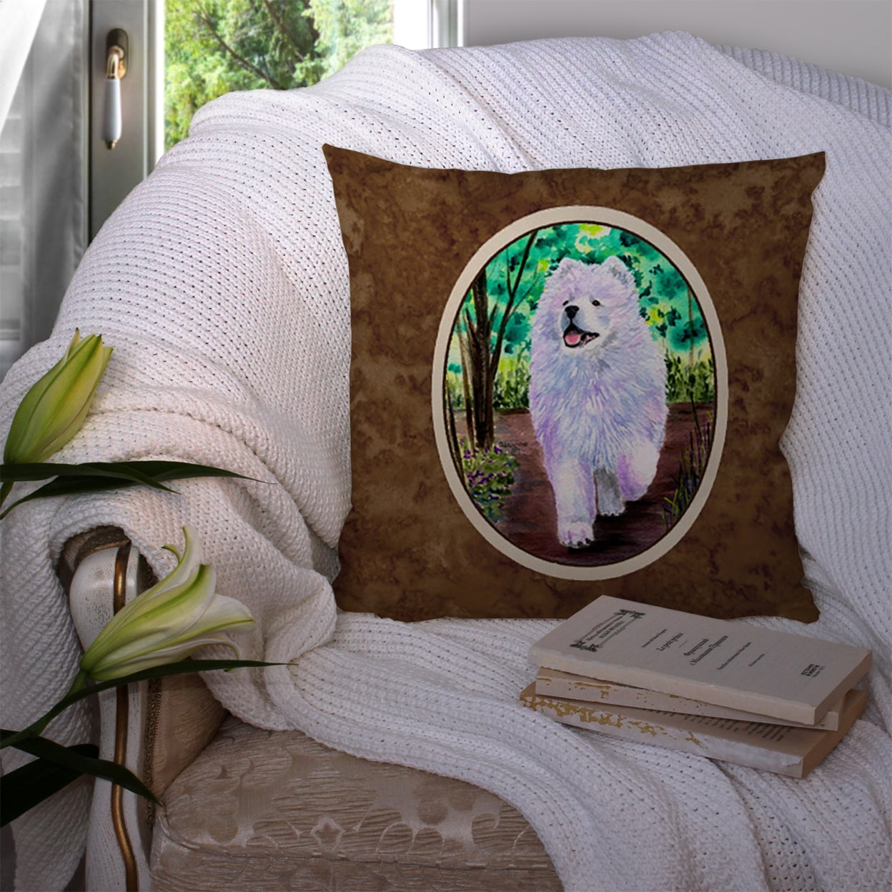 Carolines Treasures SS8458PW1414 Samoyed Fabric Decorative Pillow, 14Hx14W, multicolor