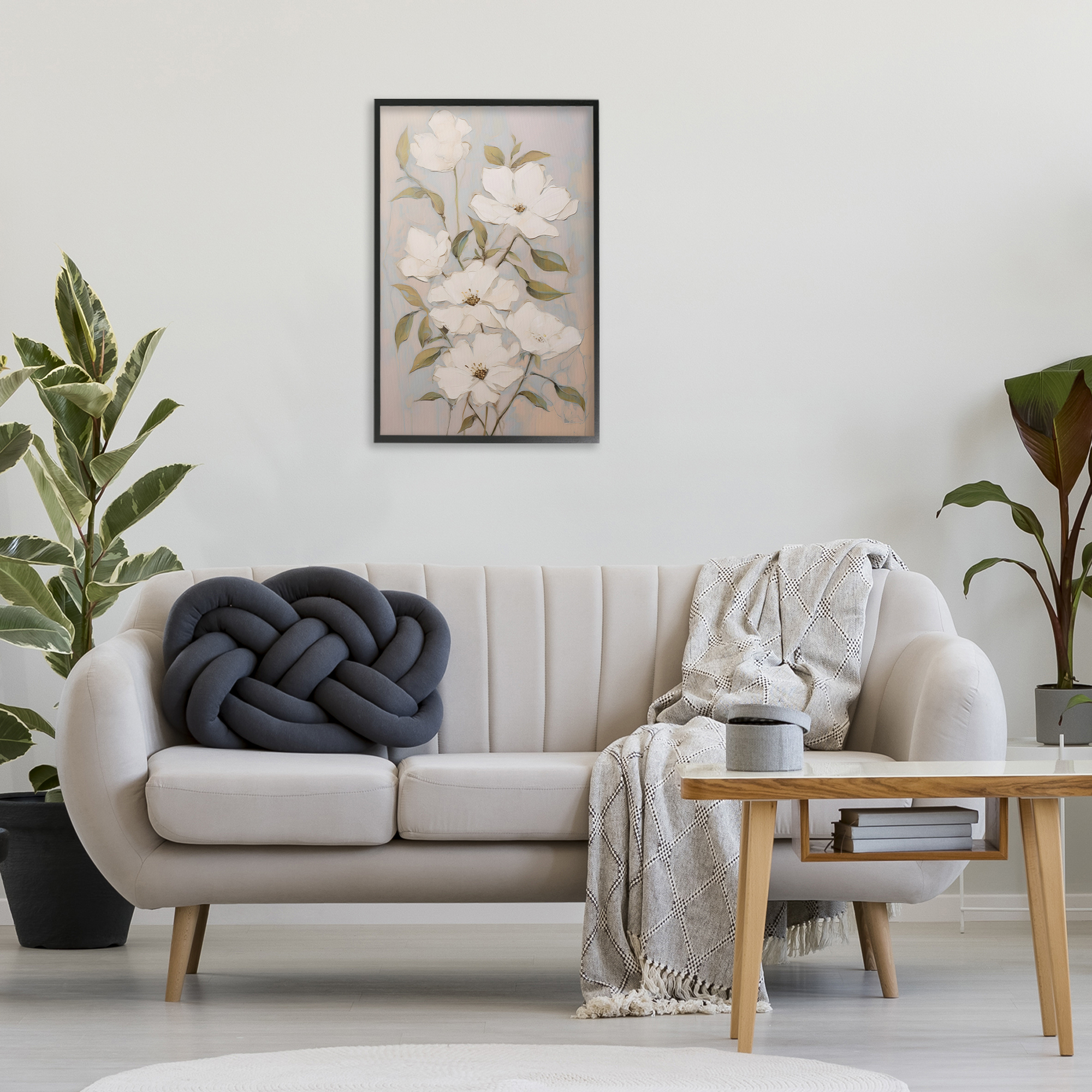 Stupell Industries Pearly White Flowers Botanical & Floral Painting Black Framed Art Print Wall Art, 20 x 30