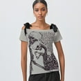 thumbnail image 4 of Women clothing arcane Retro stitch Skull Print Short-sleeved T-shirt Female Subculture Y2k Slim Lace-up Top Gothic Shoulder Tees, 4 of 9