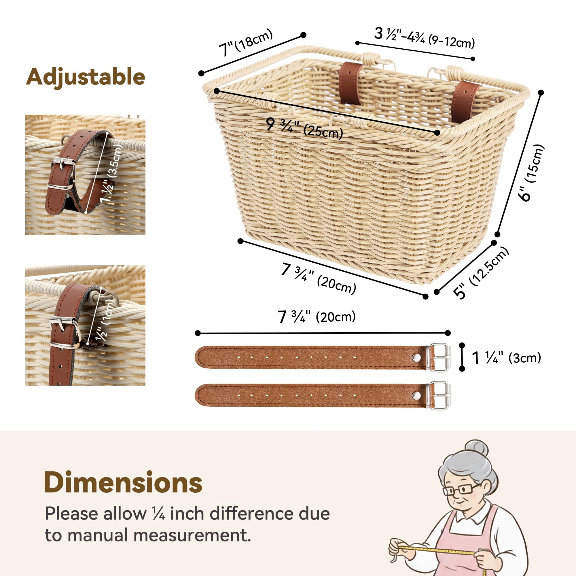 Bike Basket, Front Bicycle Bike Baskets, Small Wicker Bike Basket , Small Wicker Basket for Bike, 1-Pack