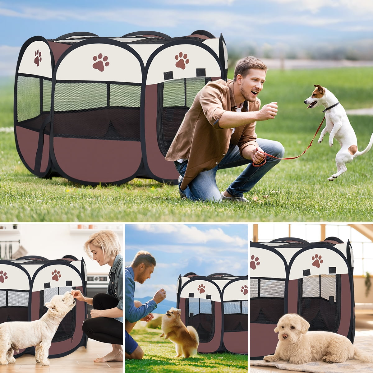 DOMIPET Large Dog Pet Cat Playpen Tent, 29" Portable Exercise Fence Kennel Cage Oxford Crate, Indoor Foldable Dog Crate Kennel with Zip, Outdoor Pet Cage for Small Animals, Chick