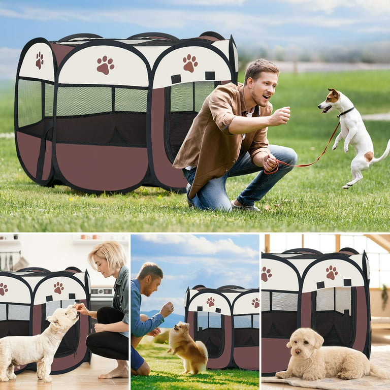 DOMIPET Portable Dog Pet Playpen Tent, 8-Panel Mesh, Removable Top