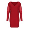 thumbnail image 4 of BangWanChi Red Dresses for Women Women's Sexy Solid Long Sleeve V-Neck Lace Splicing Dresses, 4 of 6