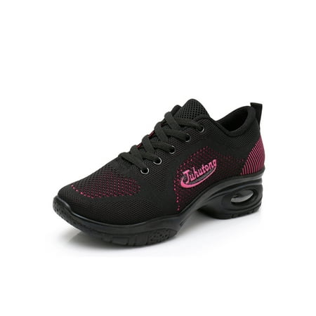 

SIMANLAN Womens Trainers Comfort Sneakers Sport Dance Sneaker Women Non-Slip Walking Shoe Ladies Breathable Jazz Shoes Black Rose Red 4.5