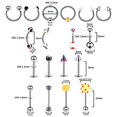 thumbnail image 3 of EIMELI 120Pcs Piercing Kit with Stainless Steel Piercing Needles Includes Nose Rings Lip Studs Eyebrow and Belly Button Piercings, 3 of 4