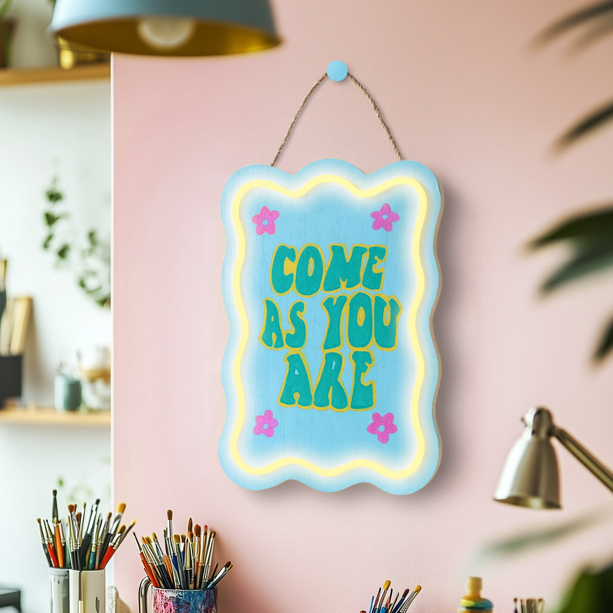 Hello Hobby LED Wavy Rectangle Plaque Sign, Unfinished MDF Surface, 7.4 in x 1.4 in x 11 in