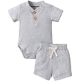 thumbnail image 1 of Sinhoon Newborn Baby Boy Summer Clothes Ribbed Short Sleeve T-Shirt + Shorts Set Two Piece Outfits, 1 of 14