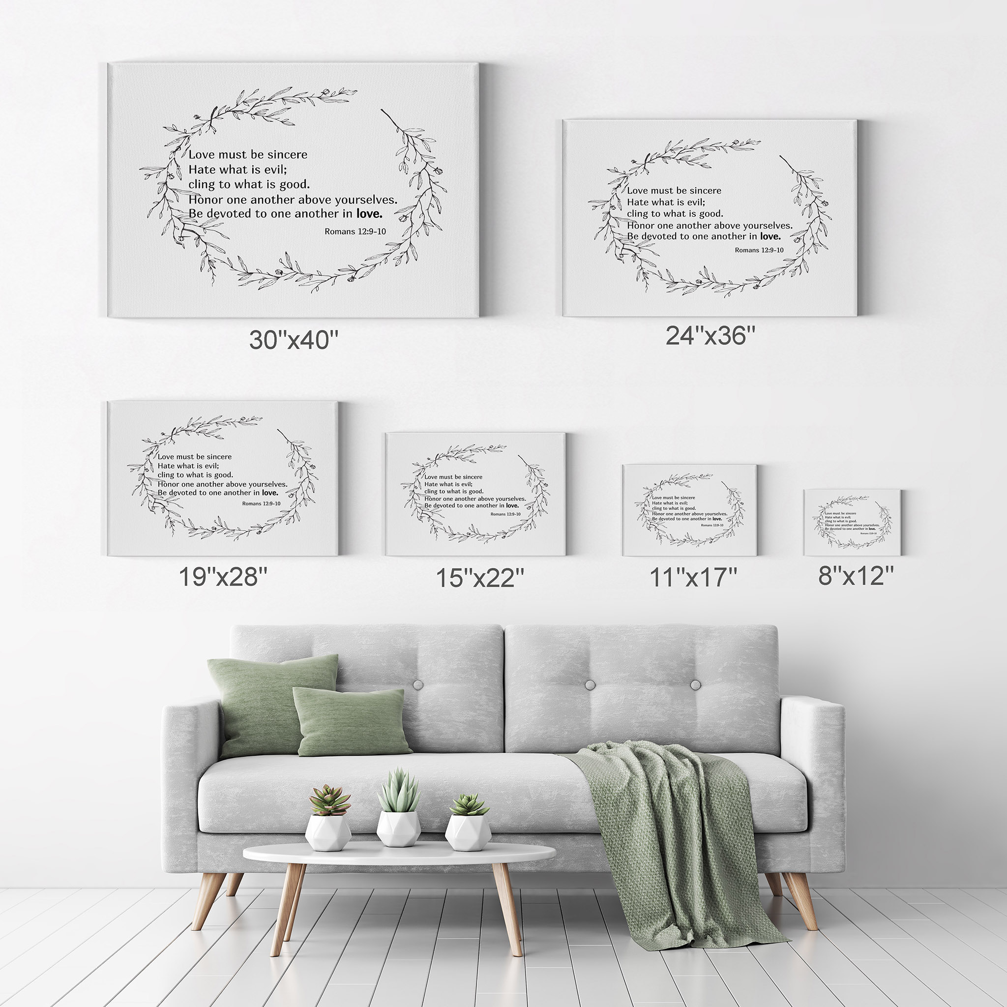 Smile Art Design Romans 12:9-10 Love Must Be Sincere Quote Scripture Wall  Art Bible Verse Canvas Print Rustic Home Decor Ready to Hang Made in the USA-  11x17