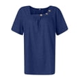 thumbnail image 4 of DENGDENG Summer Tops for Women 2024 Trendy Short Sleeve Fashion Button Square Neck Blouses Cute Petite Tops Shirts Dressy Tunic Tees 2024 Blue M, 4 of 8