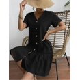 thumbnail image 5 of Zeagoo Summer Dresses for Women Button Down Cotton Linen Dress A Line Swing Sundress Short Sleeve Ruffle Hem Dress, 5 of 6