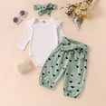thumbnail image 2 of CAICJ98 Newborn Baby Girl Fall Clothes Ribbed Knit Long Sleeve Romper and Love Printed Pants Sets with Headband Infant Winter Spring Outfits (Green,12-18 Months), 2 of 7