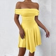 thumbnail image 4 of Vestido Corto de Cóctel con Hombros Descubiertos, Dobladillo Fruncido y Corsé Fruncido para Mujer Amarillo XS, 4 of 10