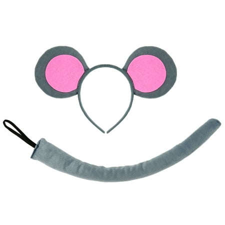 SeasonsTrading Pink Gray Mouse-A-Like Ears Headband & Tail Costume Set - Cute Grey Three Blind Mice Mouse Party Kit, Halloween,