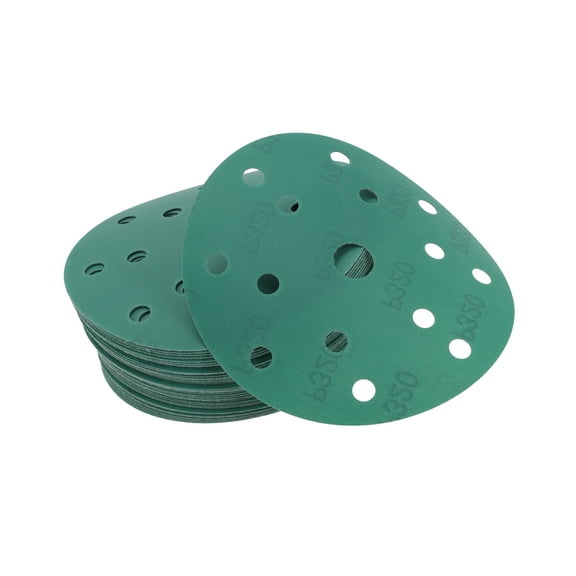 Unique Bargains Car Sanding Discs 6" 15 Hole 320 Grit Abrasion Resistance | Round Hook and Loop Sandpaper Green 50 Pcs