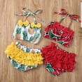 thumbnail image 7 of Seyurigaoka Baby Girl Print Swimwear Set, Kids Top+Ruffles Shorts Swimsuit, 7 of 7