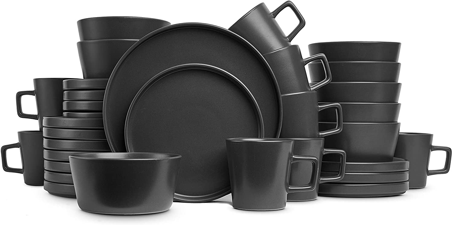 Luxury Stone Lain Coupe Dinnerware Set Service for 8 Black Matte Dark Style for sale online 