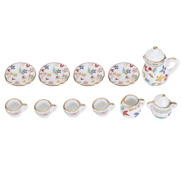 15 Piezas De Té De Té Set Miniatura De Porcelana Colección De Decoración De La Cocina De La Casa De Muñecas Con Una Simulación Brillante Para Amantes Del