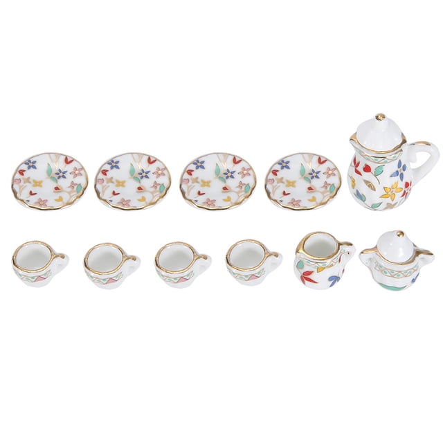 15 Piezas De Té De Té Set Miniatura De Porcelana Colección De Decoración De La Cocina De La Casa De Muñecas Con Una Simulación Brillante Para Amantes Del