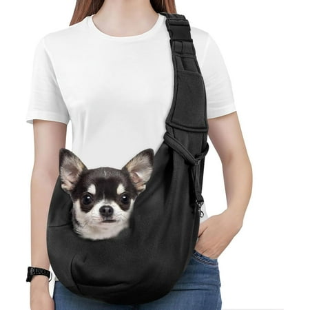 Pawaboo Dog Carrier Sling  Hand Free Dog Papoose with Adjustable Strap  Safety Leash for Puppies&Cats  Wider Shoulder Strap Pet Sling Bag (up to 12lbs  Black)