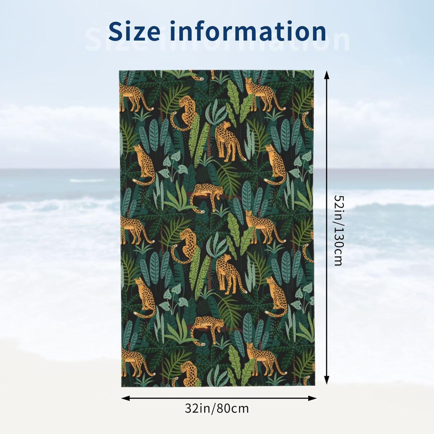 Leopard Print Towels Wild Animal Leopard and Tropical Leave Spots Beach Bath Towel Soft Absorbent Microfiber Hand Towels for Hair Spa Hotel 52x32 Inch Trendy