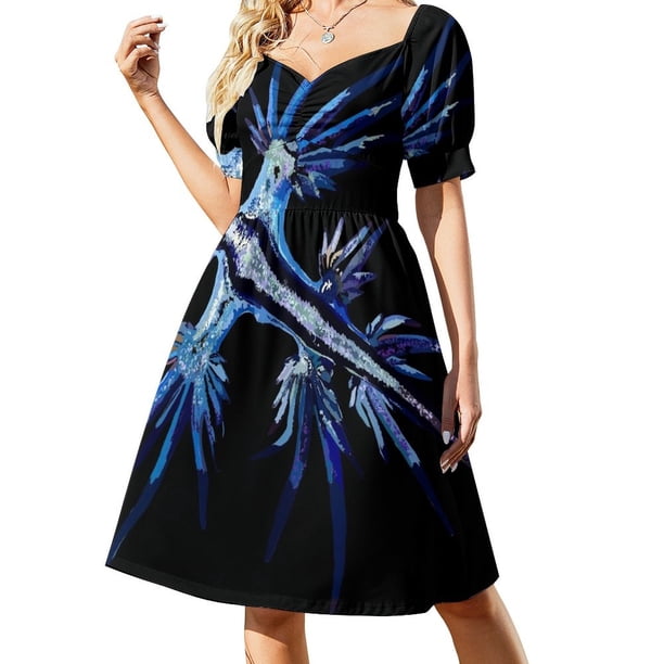 Vestido de manga corta de nudibranquio azul, elegante vestido de fiesta para mujer 2025, vestidos casuales, vestido de verano para mujer 2025, moda
