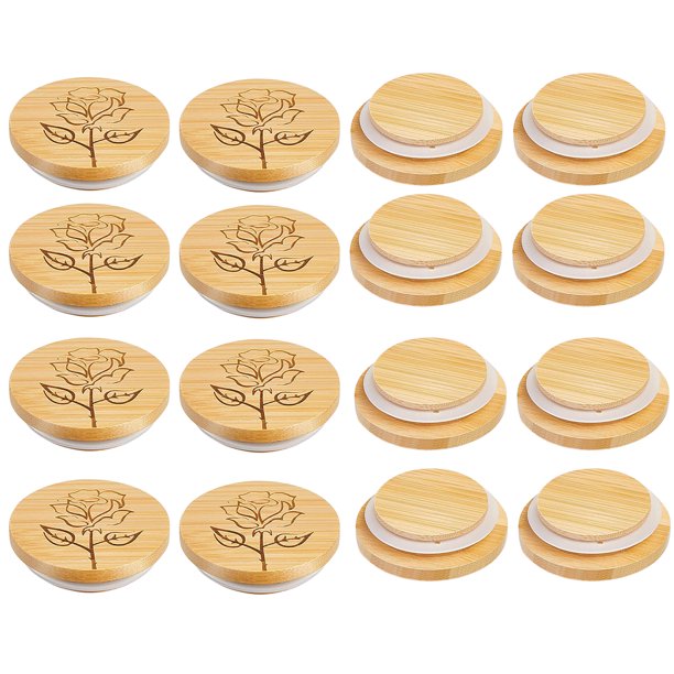 Tapas De Tarro De Albañil Tapas de tarros de bambú reutilizables para tapas de boca regular de 68 mm, juego de 16 paquetes Tmvgtek Libre de BPA