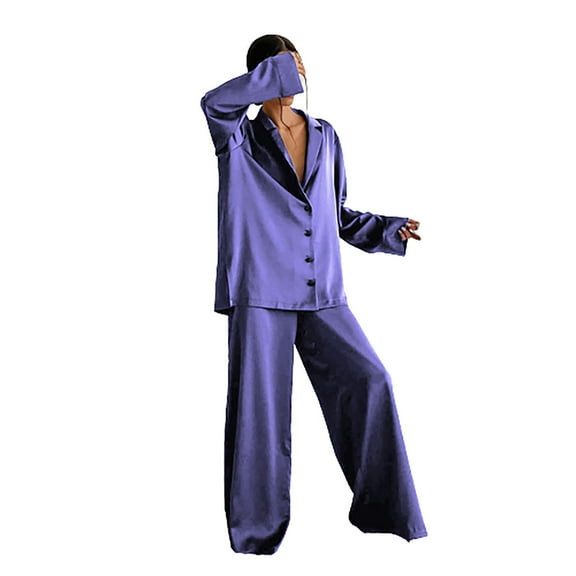 Women Pajama Sets Two-Piece Nightwear Long Sleeve Button Down Shirts Sleepwear Comfy Pj Lounge Sets with Long Pants