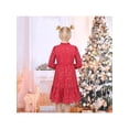 thumbnail image 5 of Sunny Fashion Girls Dress Crimson Golden Star Ruffle Collar Keyhole Tie Long Puff Sleeve Tiered Xmas 6 Years, 5 of 5