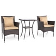 thumbnail image 1 of Gymax  Set of 3 Patio Wicker Bistro Set 2 Rattan Chairs w/Double-Tier Tempered Glass Table Beige, 1 of 7
