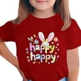 thumbnail image 2 of Easter Outfits for Girls Easter Bunny Egg Print Short Sleeved Printed T-shirt Round Neck Casual Kids 3-15Y Red 150, 2 of 5