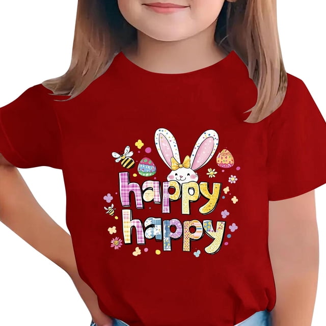 Manga Corta Crop Top para Niños Pascua Impresa Cuello Redondo Casual Tee 3-14 Años