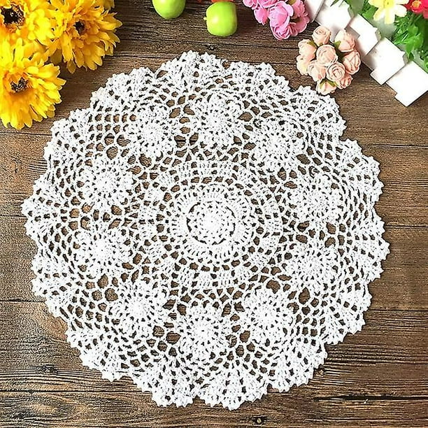 Mantel de algodón TANGJMXG Tejido a crochet Blanco Hecho a mano Redondo 15.7 pulgadas 2 piezas