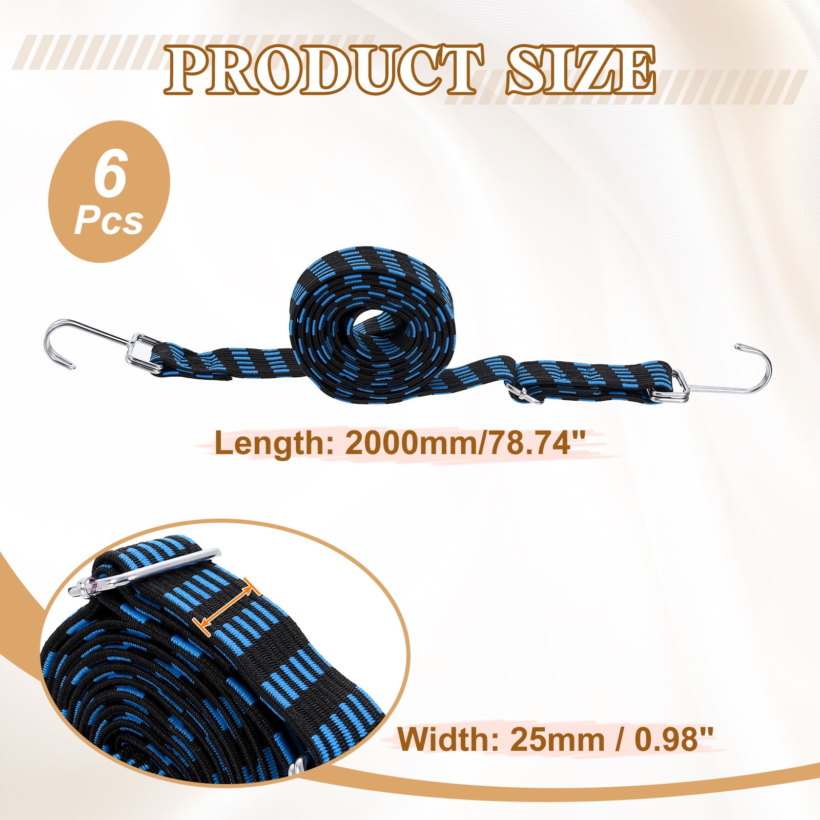 Uxcell 6 Pack Adjustable Bungee Cords with Hooks, 79 Inch Flat Heavy Duty Elasticity Straps Rubber Bungee Cords with Buckle for Outdoor, Camping, Tarp, Bike Rack, Luggage, Black Blue