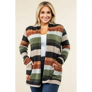 Eloges Women's Multi Color Stripe Elbow Patch Open Cardigan