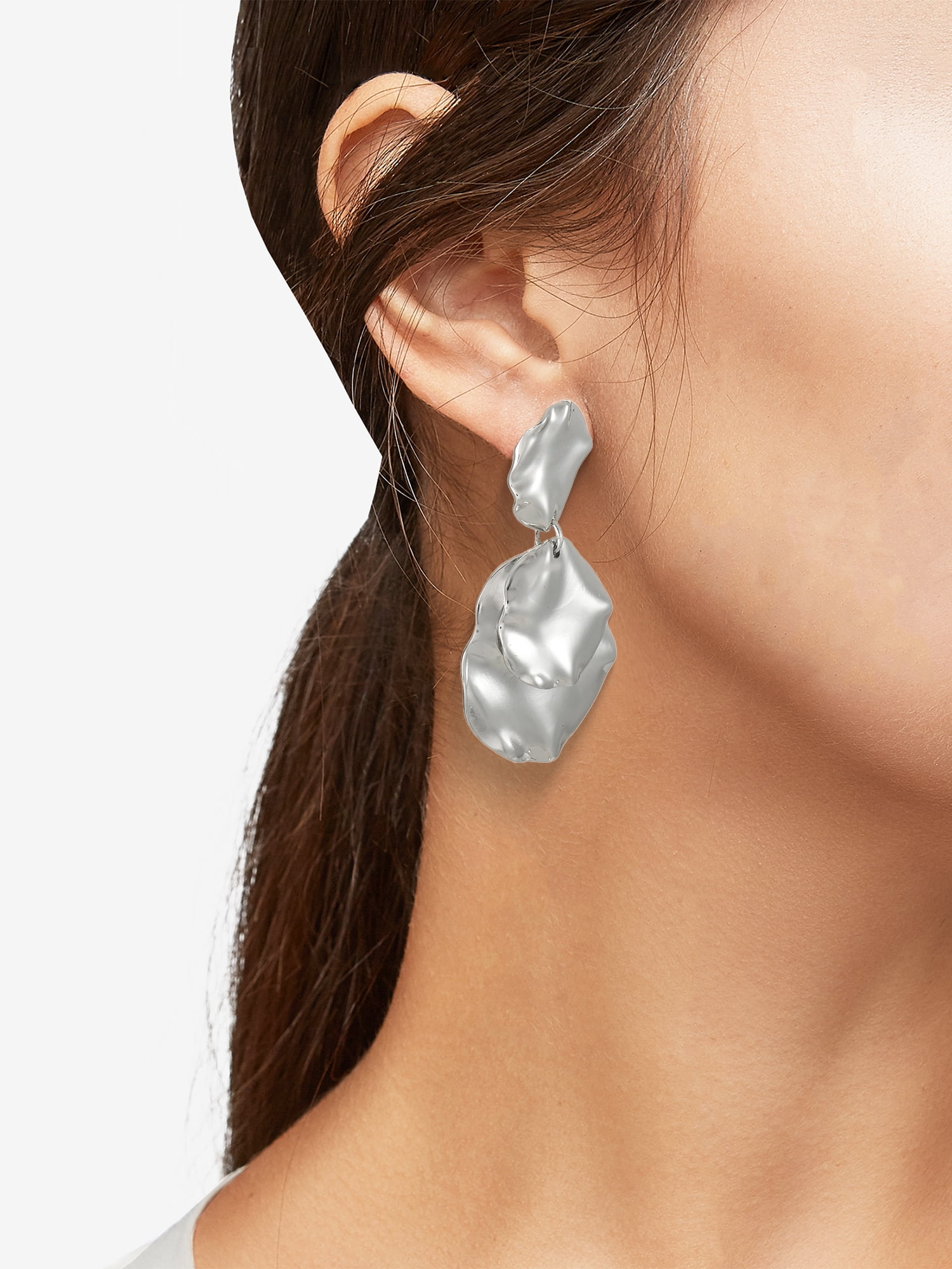 Time and Tru Silvertone Melted Metal Drop Earring, 1 Pair