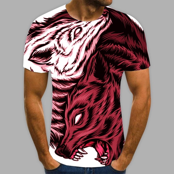 AURIGATE Men Short Sleeve O-Neck Printed Color Fashion Casual T-Shirt Tops Blouse