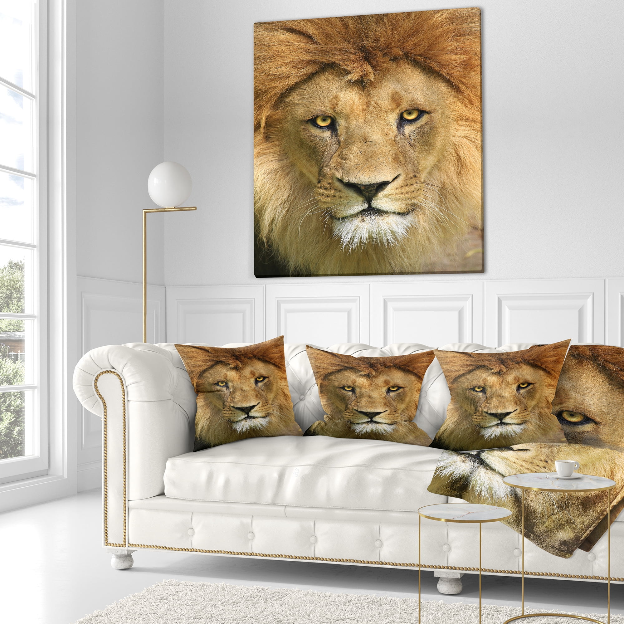 Designart Lion with Calm Face - Animal Throw Pillow - 18x18