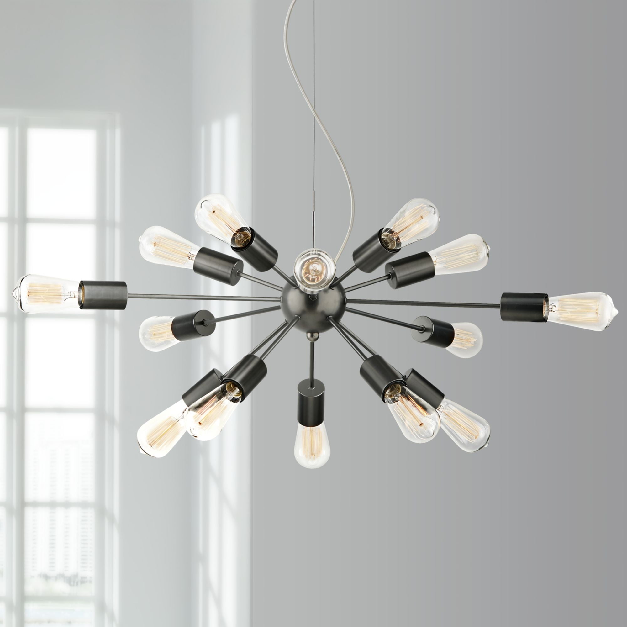 Possini Euro Design Gunmetal Sputnik Large Pendant Chandelier 33" Wide Modern Mid Century Edison 15-Light Fixture Dining Room