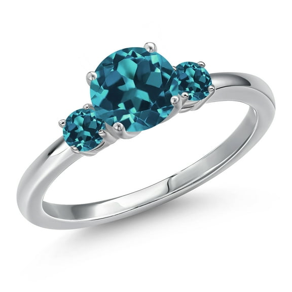 Gem Stone King 14K White Gold London Blue Topaz Engagement Ring for Women | 1.59 Cttw | Round 6.5MM | Gemstone November Birthstone | Size 7