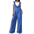 thumbnail image 4 of CHGBMOK Casual Summer Dressy for Women Ruffle Sleeveless Linen Jumpsuits with Pockets Wide Leg Pants, 4 of 7