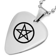 Stainless Steel Pentacle Inverted Pentagram Guitar Pick Necklace Chain Occultic Wiccan Satanic Five-Pointed Star Amulet Symbol Shield Pendant Witchcraft Jewelry